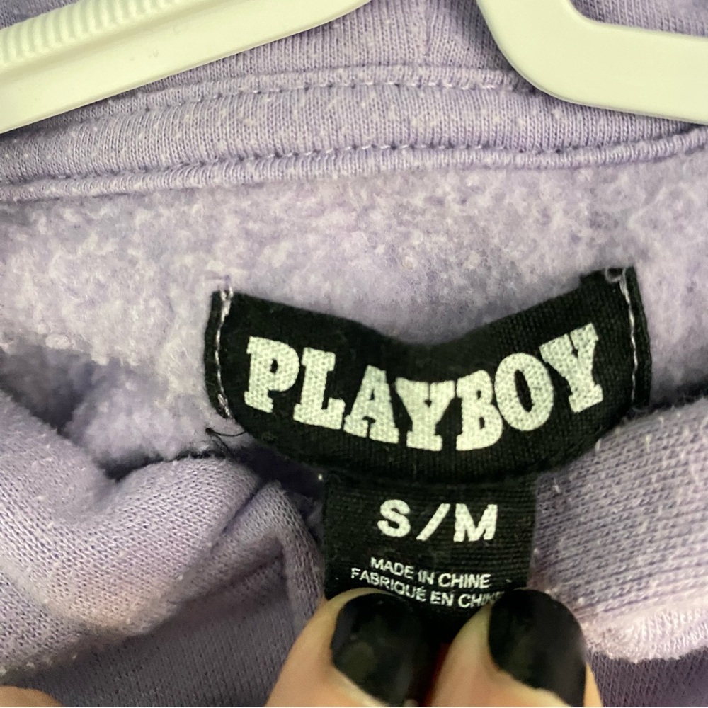 Playboy Bunny Vintage Zip-Up Hoodie Light Purple Bedazzled Outline Back Logo S M - Picture 7 of 11